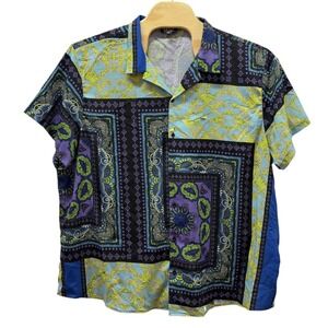 Boohoo Man Bright Baroque Print Short Sleeve Button Down Shirt Size 5XL Mosaic